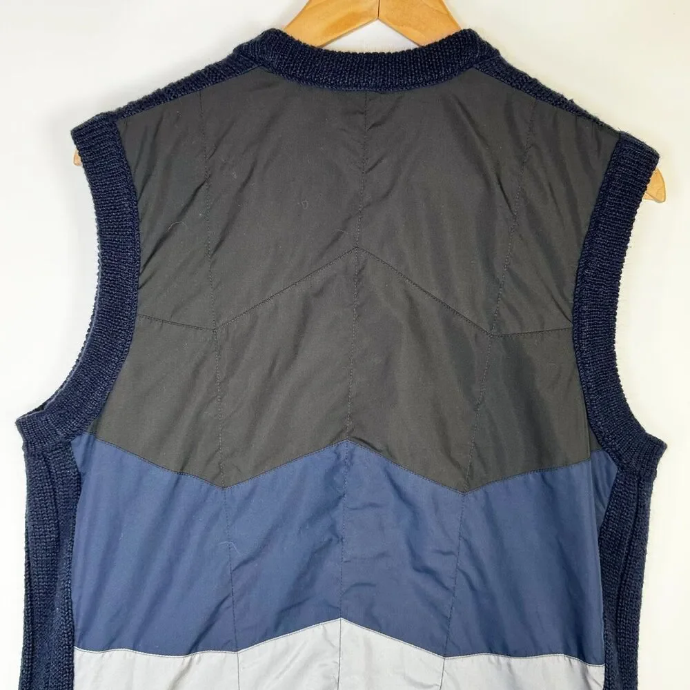 Vintage Hot Air‎ Sweater Vest Mens Medium Blue Chevron Colorblock Zip Front Knit
